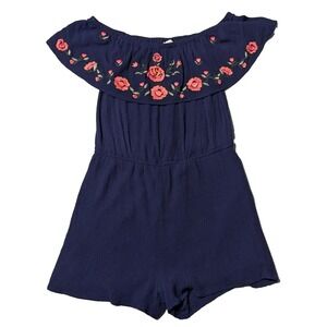 DIZZY LIZZY Women Medium Blue Floral Rose Embroidered Lined RAYON Romper